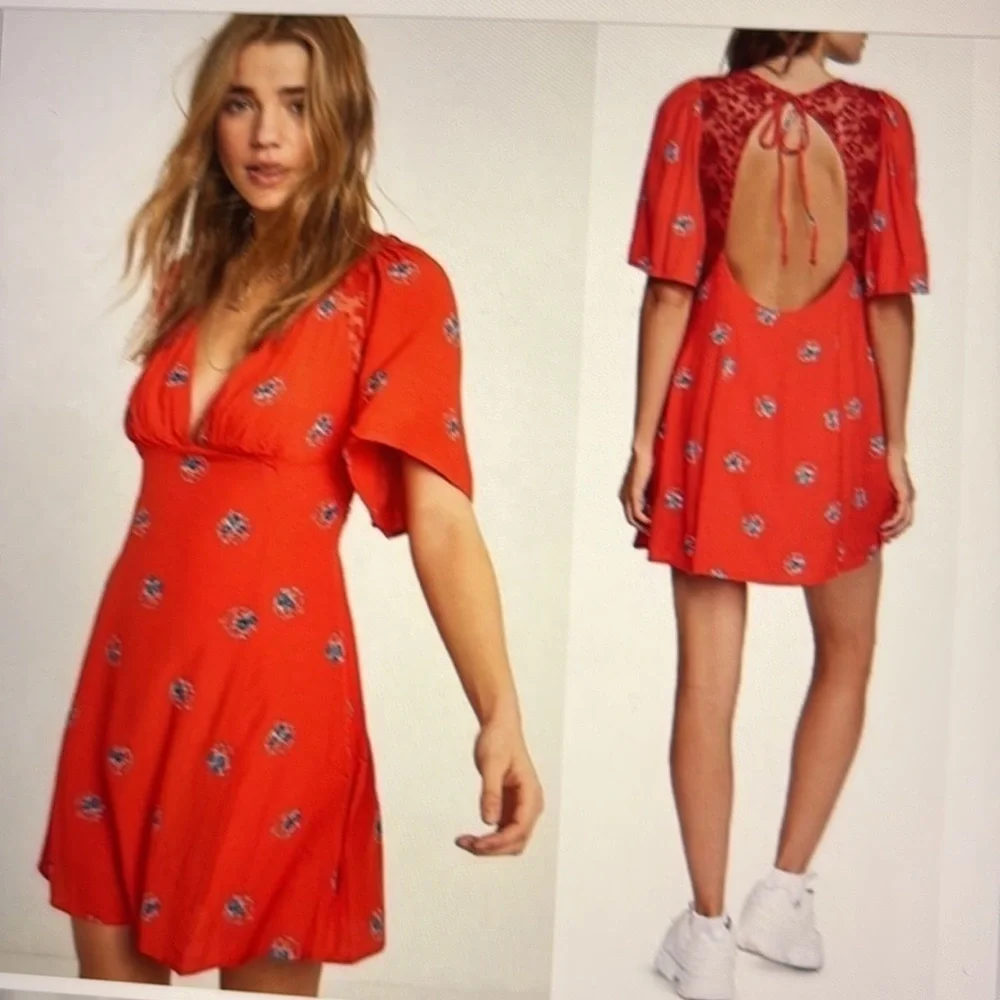 Free People Mockingbird Floral Open Back Mini Dress 12